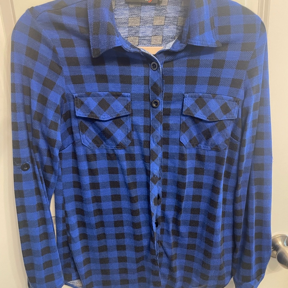 Plaid Blue and Black Flannel Button Down Shirt